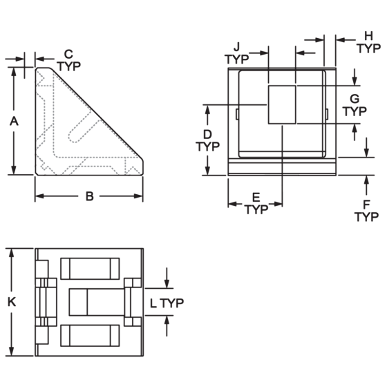 小物 007 14088 | 45 Series 4 Hole - Inside Corner Bracket with Single