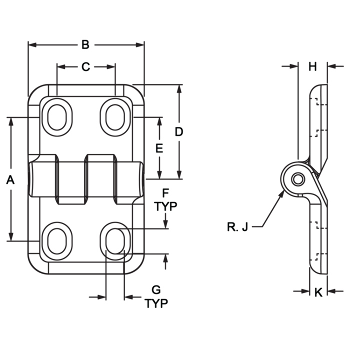 12254 | 15 & 40 Series 4 Hole - Horizontal Adjustment Plastic Hinge