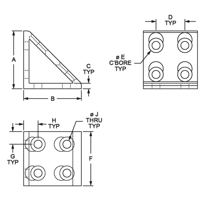 25-4138 | 25 Series 8 Hole - Gusseted Inside Corner Bracket