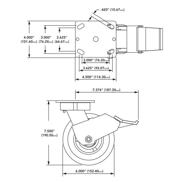2719 | 6” Heavy-Duty Towable Flange Mount Swivel Caster with Brake