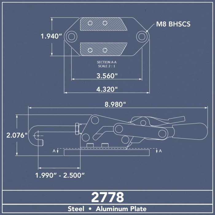 2778 | Hook Latch Toggle Clamp with Plate