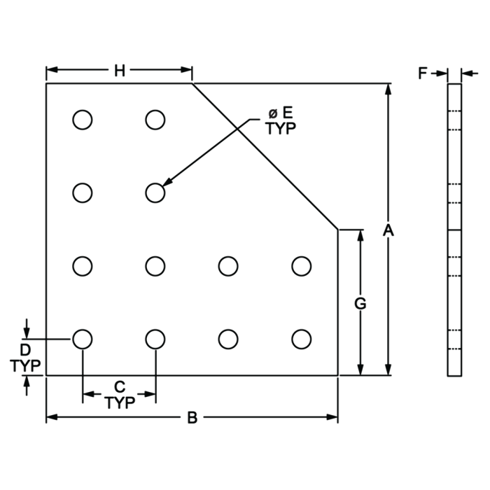 40-4328 | 40 Series 12 Hole - 90 Degree Angled Flat Plate
