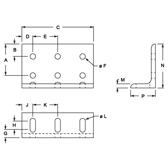 4281 | 15 Series 9 Hole - Wide Slotted Inside Corner Bracket