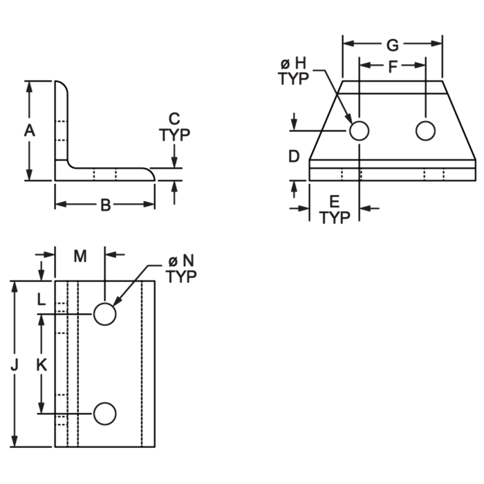 4512 | 10 to 15 Series 4 Hole - Wide Transition Inside Corner Bracket