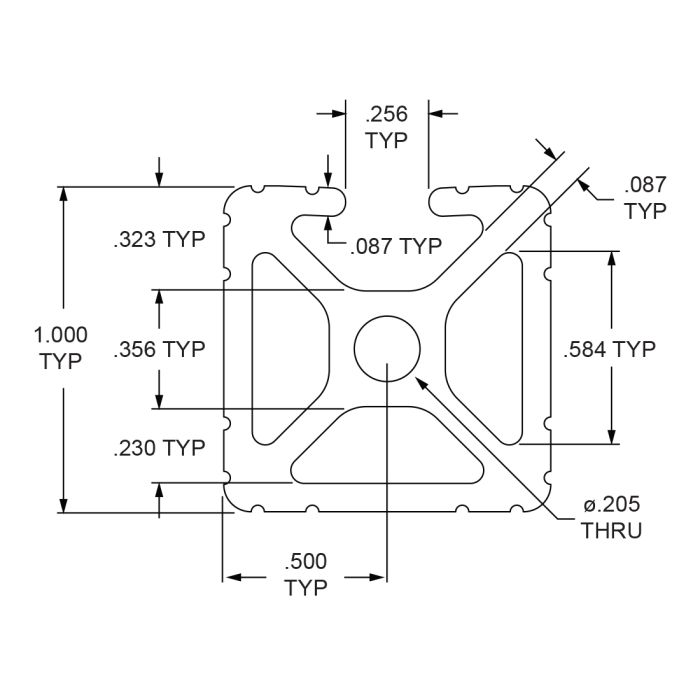 1001 | 1.00” X 1.00” T-Slotted Profile - Single Open T-Slot