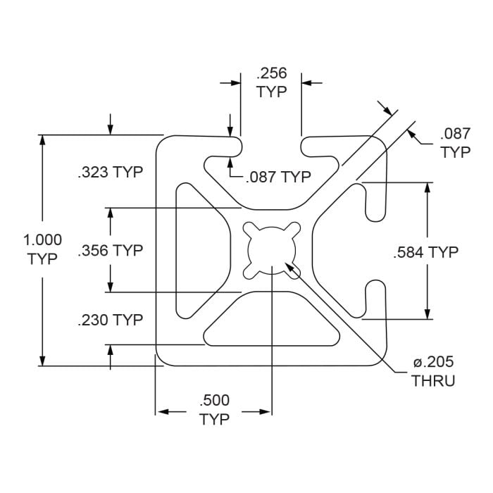 1002-S | 1.00” X 1.00” Smooth Surface T-Slotted Profile - Two