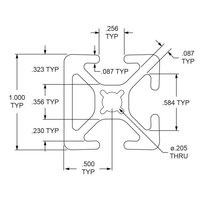 1003-S | 1.00” X 1.00” Smooth Surface T-Slotted Profile - Three