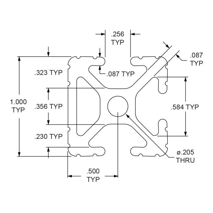 1003 | 1.00” X 1.00” T-Slotted Profile - Three Adjacent Open T-Slots