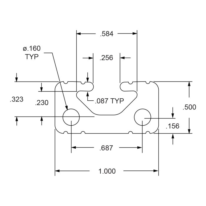 1050-Black-FB | 1.00” X 0.50” T-Slotted Profile - Single Open T-Slot