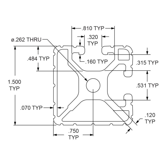 1502 | 1.50” X 1.50” T-Slotted Profile - Two Adjacent Open T-Slots