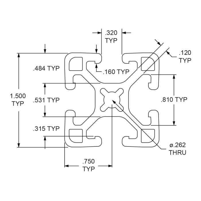 1515-LS-Black | 1.50” X 1.50” Lite Smooth Surface T-Slotted