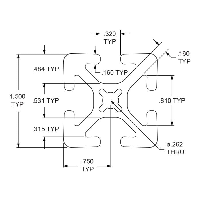 1515-S-Black | 1.50” X 1.50” Smooth Surface T-Slotted Profile