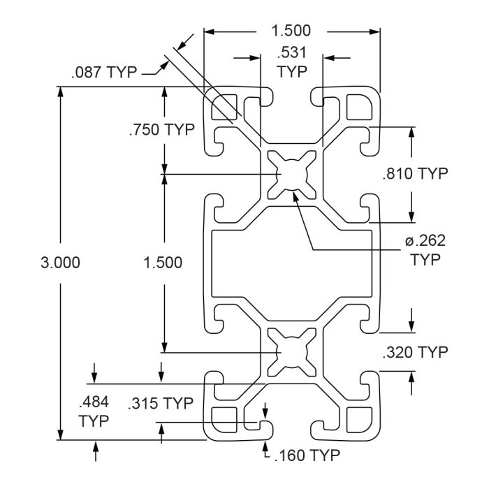 1530-ULS | 1.50” X 3.00” Ultra-Lite Smooth Surface T-Slotted