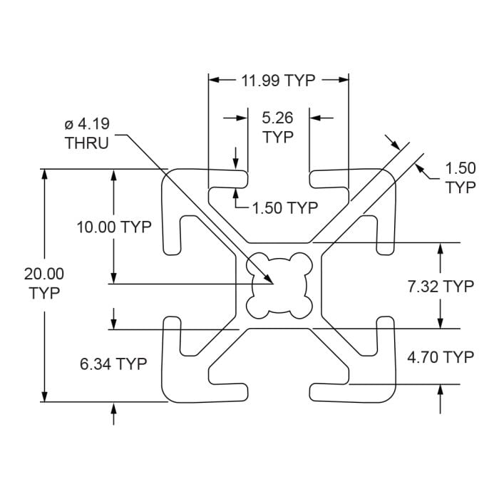 20-2020 | 20mm X 20mm T-Slotted Profile - Four Open T-Slots