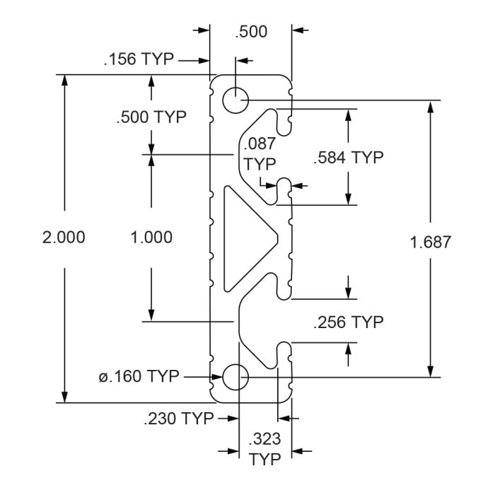 2012 | 2.00” X .50” T-Slotted Profile - Two Adjacent Open T-Slots