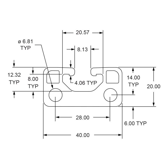 40-4020-Black-FB | 40mm X 20mm T-Slotted Profile - Single Open T-Slots