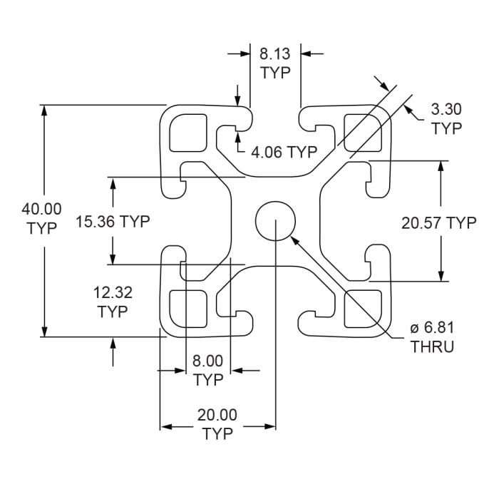 40-4040-Lite-Black | 40mm X 40mm Lite T-Slotted Profile - Four