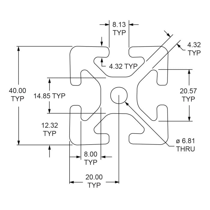 40-4040 | 40mm X 40mm T-Slotted Profile - Four Open T-Slots