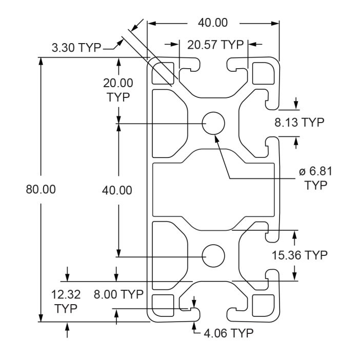 40-4084-Lite | 40mm X 80mm Lite T-Slotted Profile - Four Adjacent