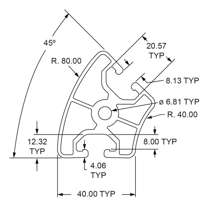 40-4094 | 40mm T-Slotted Profile 45° Outside Radius - Two Opposite