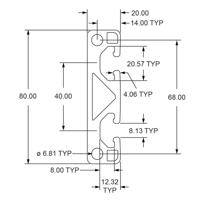 GSページ 40-8020 | 80mm X 20mm T-Slotted Profile - Two Adjacent Open T-Slots