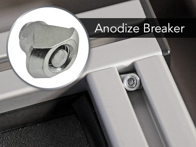 Anodize Breaker Bolt for Electrical Grounding in T-Slot Profiles Close-up of a specialized anodize breaker bolt used for electrical grounding in 80/20 aluminum framing, showing the sharp points designed to pierce non-conductive anodized coatings to create a metal-to-metal connection.