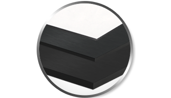 Material Thickness and Finish Options for ESD-Safe Panels A circular graphic showing two stacked black static-dissipative ESD panels, demonstrating material thickness and the clean, square-edge finish used for industrial 80/20 workstation surfaces.