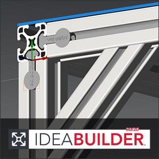 Close-up CAD model of 80/20 T-slot aluminum framing created in the IDEA Builder design software.