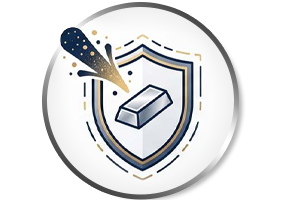 An icon depicting a protective shield over an aluminum profile, with gold chemical droplets being deflected. This illustrates the corrosion-resistant nature of fiber-reinforced polymer in harsh or acidic environments.