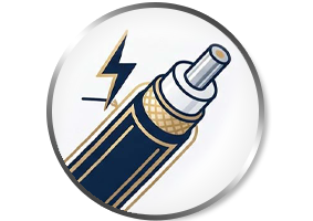An icon showing an electrical bolt being blocked by a non-conductive FRP profile. This represents the dielectric strength and electrical safety of fiberglass-reinforced framing for power and data applications.