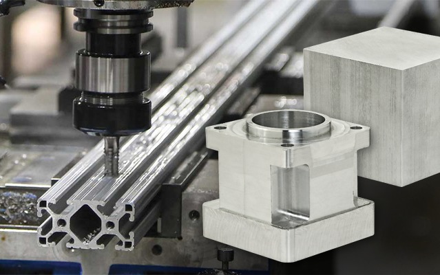 CNC machining T-slot aluminum extrusion beside custom milled aluminum components