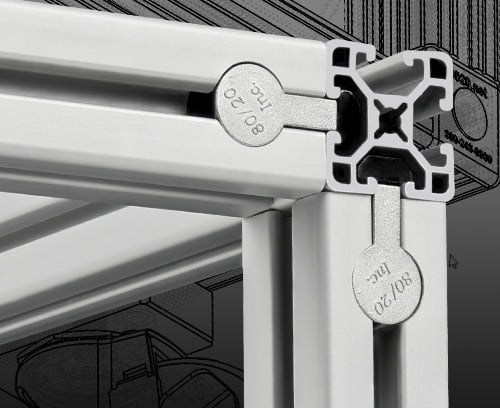 A 3D rendering in SolidWorks using the AutoQuoterSW add-in to compare different 80/20 T-slot aluminum extrusions, including 15 series profiles.