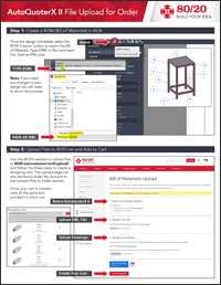 Thumbnail detailing how to export a Bill of Materials (BOM) as an XML file from AutoQuoterX II and upload it to the 8020.net shopping cart.