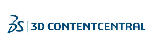 The white 3D ContentCentral logo by Dassault Syst&egrave;mes on a solid blue background, used for accessing 80/20 T-slot aluminum CAD files.