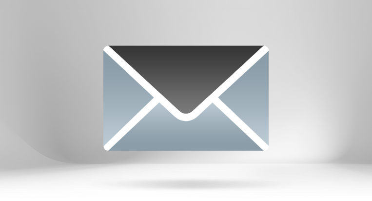 A 3D stylized red and white email envelope icon centered on a dark grey gradient background, representing contact options and customer support for custom T-slot aluminum framing inquiries.