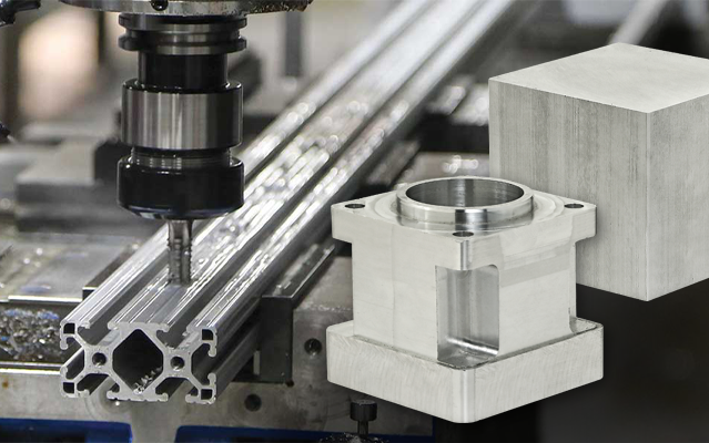 Machining process creating custom aluminum components for 80/20 T-slot aluminum applications.