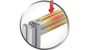 A t-slot profile icon showing a downward force arrow on a horizontal T-slot aluminum beam, representing a structural deflection calculator.