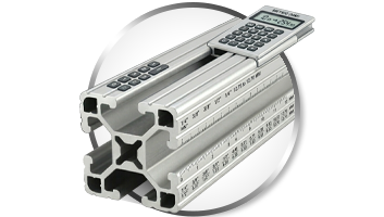 T-slot aluminum extrusion with digital caliper and integrated unit conversion calculator for metric and imperial measurements