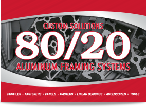 Advertisement for 80/20 Custom Solutions Aluminum Framing Systems.