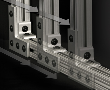 Aluminum extrusion profiles connected with brackets allowing for adjustable positioning.