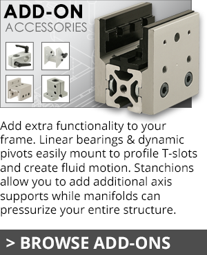 Selection of add-on accessories with a 'BROWSE ADD-ONS' link, featuring linear bearings and T-slot profiles.