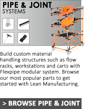Modular pipe and joint system with orange cart and 'BROWSE PIPE & JOINT' call-to-action.