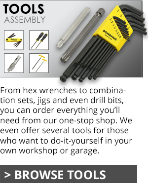 Assorted assembly tools with 'BROWSE TOOLS' call-to-action for tool selection.