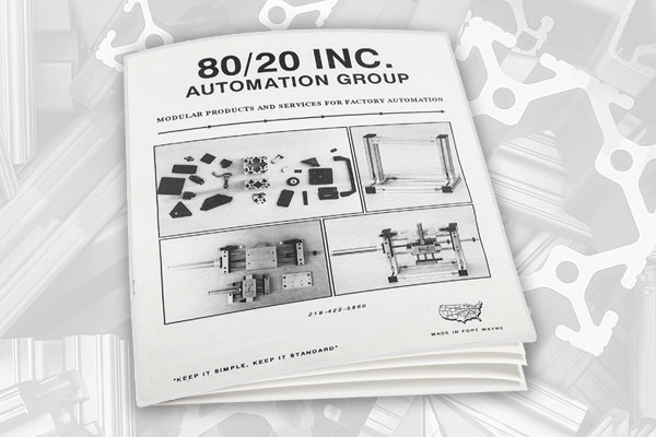 Catalog cover for '80/20 Inc. Automation Group' showcasing modular products for factory automation.