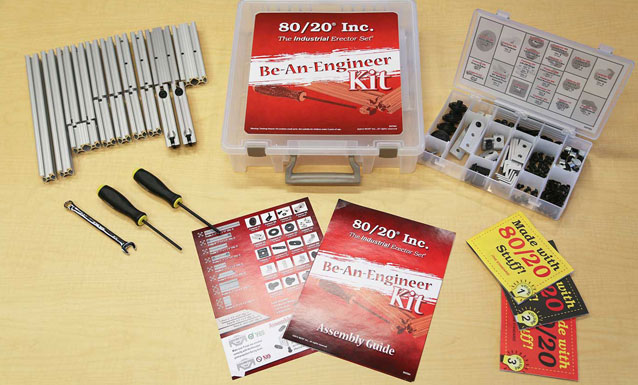 <div class='hidden-xs'><h2>Be-An-Engineer Kit</h2><p class='hidden-xs'>Kits contain aluminum T-slot profiles, a range of fastening options, hand tools, and a step-by-step assembly guide. <a href='https://8020.net/education/kits.html/' target='_blank' class='view white margin-left-sm underline'>View</a></p>